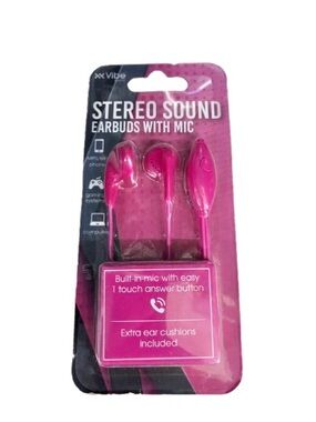 💎$3💎 NEW VIBE Hands-Free Earbuds with Mic Stereo Sound 3.5mm Plug Pink